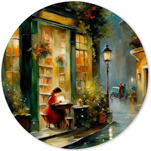 Mauspad aus Tuch + Naturkautschuk Anglebige Materialien 220 x 220 x 3mm Vernähte Kanten Wasserdichte Rutschfest Tragbar Runde Mauspads Buchhandlung Muster Mouse Pad für Gaming, Zuhause, Büro (09) von SGKITM