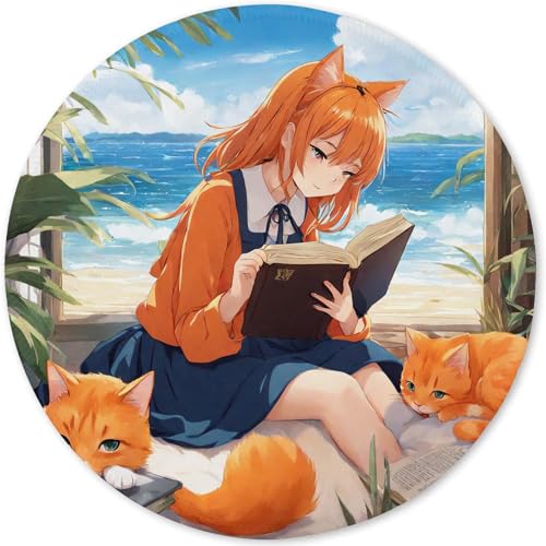Mauspad aus Tuch + Naturkautschuk Anglebige Materialien 220 x 220 x 3mm Vernähte Kanten Wasserdichte Rutschfest Tragbar Runde Mauspads Elegante Katzen Muster Mouse Pad für Gaming, Zuhause, Büro (03) von SGKITM