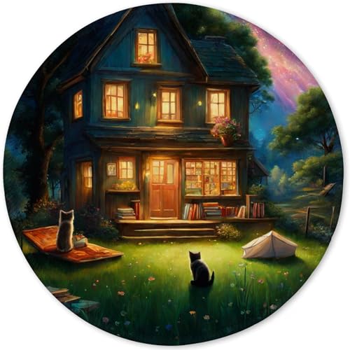 Mauspad aus Tuch + Naturkautschuk Anglebige Materialien 220 x 220 x 3mm Vernähte Kanten Wasserdichte Rutschfest Tragbar Runde Mauspads Elegante Katzen Muster Mouse Pad für Gaming, Zuhause, Büro (08) von SGKITM