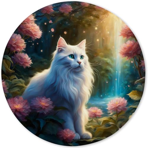 Mauspad aus Tuch + Naturkautschuk Anglebige Materialien 220 x 220 x 3mm Vernähte Kanten Wasserdichte Rutschfest Tragbar Runde Mauspads Elegante Katzen Muster Mouse Pad für Gaming, Zuhause, Büro (06) von SGKITM
