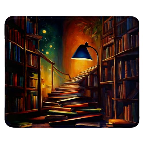 Mauspad aus Tuch + Naturkautschuk Anglebige Materialien 240 x 200 x 3mm Vernähte Kanten wasserdichte rutschfest Tragbar Square Mauspads Buchhandlung Muster Mouse Pad für Gaming, Zuhause, Büro (01) von SGKITM