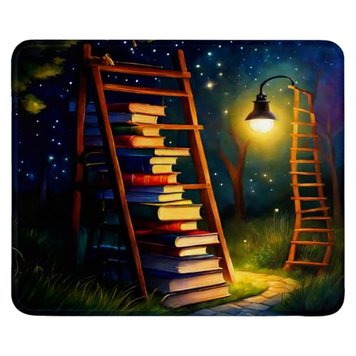 Mauspad aus Tuch + Naturkautschuk Anglebige Materialien 240 x 200 x 3mm Vernähte Kanten wasserdichte rutschfest Tragbar Square Mauspads Buchhandlung Muster Mouse Pad für Gaming, Zuhause, Büro (02) von SGKITM
