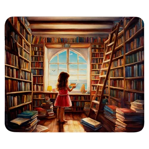 Mauspad aus Tuch + Naturkautschuk Anglebige Materialien 240 x 200 x 3mm Vernähte Kanten wasserdichte rutschfest Tragbar Square Mauspads Buchhandlung Muster Mouse Pad für Gaming, Zuhause, Büro (03) von SGKITM