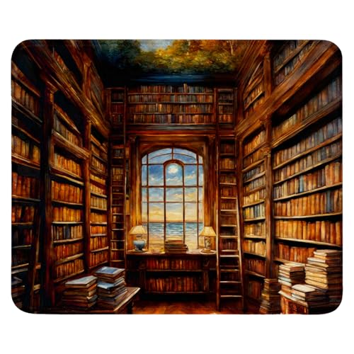 Mauspad aus Tuch + Naturkautschuk Anglebige Materialien 240 x 200 x 3mm Vernähte Kanten wasserdichte rutschfest Tragbar Square Mauspads Buchhandlung Muster Mouse Pad für Gaming, Zuhause, Büro (06) von SGKITM