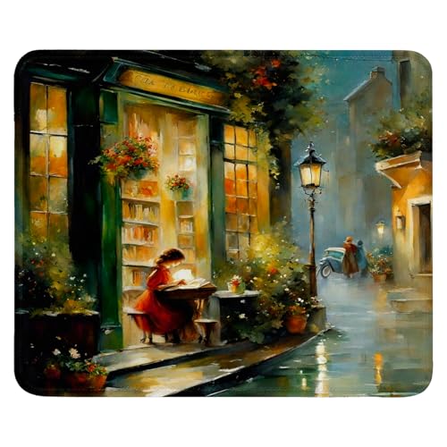Mauspad aus Tuch + Naturkautschuk Anglebige Materialien 240 x 200 x 3mm Vernähte Kanten wasserdichte rutschfest Tragbar Square Mauspads Buchhandlung Muster Mouse Pad für Gaming, Zuhause, Büro (08) von SGKITM