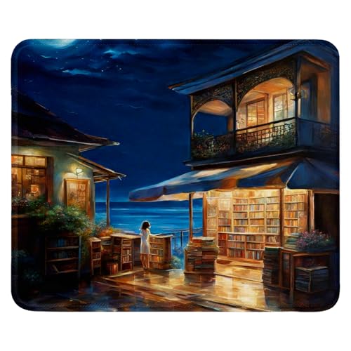 Mauspad aus Tuch + Naturkautschuk Anglebige Materialien 240 x 200 x 3mm Vernähte Kanten wasserdichte rutschfest Tragbar Square Mauspads Buchhandlung Muster Mouse Pad für Gaming, Zuhause, Büro (09) von SGKITM