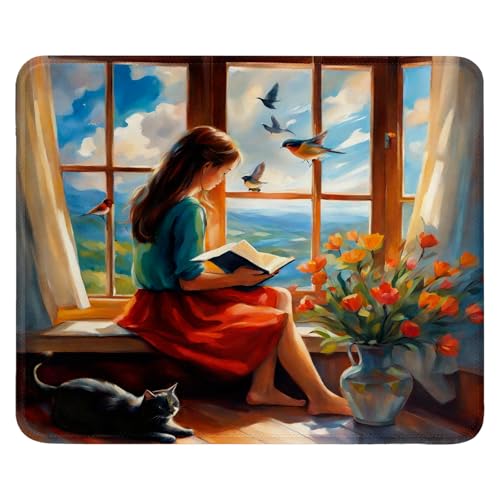 Mauspad aus Tuch + Naturkautschuk Anglebige Materialien 240 x 200 x 3mm Vernähte Kanten wasserdichte rutschfest Tragbar Square Mauspads Elegante Katzen Muster Mouse Pad für Gaming, Zuhause, Büro (10) von SGKITM