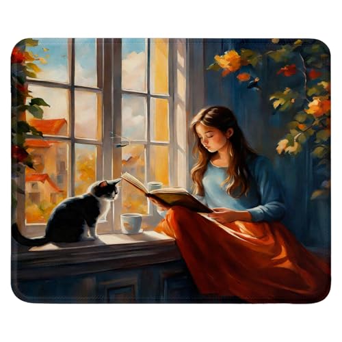 Mauspad aus Tuch + Naturkautschuk Anglebige Materialien 240 x 200 x 3mm Vernähte Kanten wasserdichte rutschfest Tragbar Square Mauspads Elegante Katzen Muster Mouse Pad für Gaming, Zuhause, Büro (01) von SGKITM