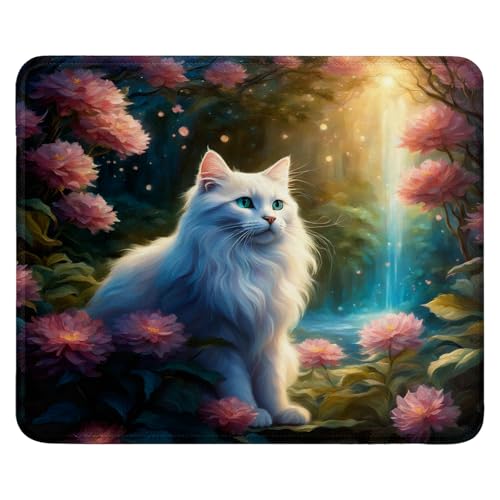 Mauspad aus Tuch + Naturkautschuk Anglebige Materialien 240 x 200 x 3mm Vernähte Kanten wasserdichte rutschfest Tragbar Square Mauspads Elegante Katzen Muster Mouse Pad für Gaming, Zuhause, Büro (09) von SGKITM
