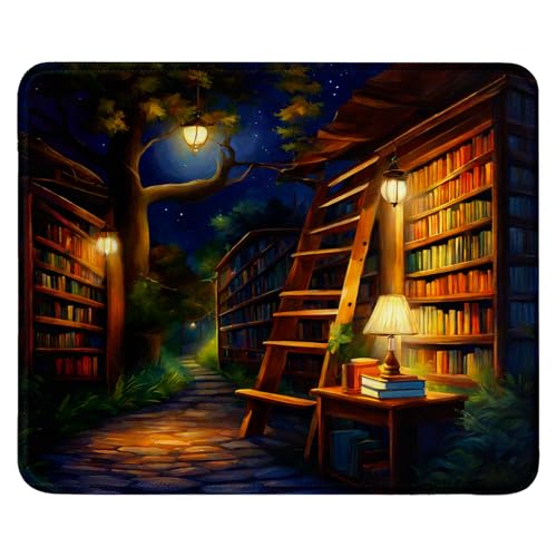Mauspad aus Tuch + Naturkautschuk Anglebige Materialien 300 x 250 x 3mm Vernähte Kanten wasserdichte rutschfest Tragbar Square Mauspads Buchhandlung Muster Mouse Pad für Gaming, Zuhause, Büro (10) von SGKITM