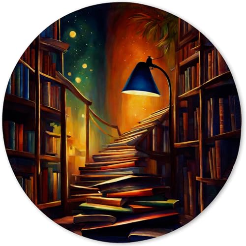 Mauspad aus Tuch + Naturkautschuk Anglebige Materialien Vernähte Kanten wasserdichte rutschfest Tragbar Runde Mauspads Cartoon Buchhandlung Muster Design Mouse Pad für Gaming, Zuhause, Büro (01) von SGKITM