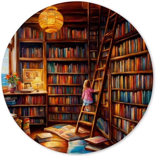 Mauspad aus Tuch + Naturkautschuk Anglebige Materialien Vernähte Kanten wasserdichte rutschfest Tragbar Runde Mauspads Cartoon Buchhandlung Muster Design Mouse Pad für Gaming, Zuhause, Büro (05) von SGKITM