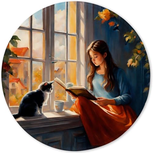 Mauspad aus Tuch + Naturkautschuk Anglebige Materialien Vernähte Kanten wasserdichte rutschfest Tragbar Runde Mauspads Elegante Katzen-Serie Muster Design Mouse Pad für Gaming, Zuhause, Büro (07) von SGKITM