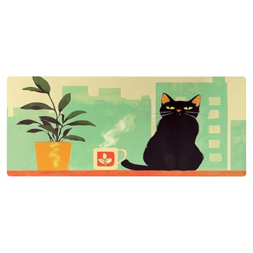 SGKITM Mauspad 800 x 300mm - Katze Himmel Meer Motiv & Rutschfester Basis | Geschmeidige Oberfläche, Präzises Mausgleiten | Präzise Genähte Kanten & Langlebig | XXL Mouse Pad - Tischunterlage (1) von SGKITM