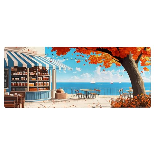 SGKITM Mauspad 800 x 300mm - Katze Himmel Meer Motiv & Rutschfester Basis | Geschmeidige Oberfläche, Präzises Mausgleiten | Präzise Genähte Kanten & Langlebig | XXL Mouse Pad - Tischunterlage (3) von SGKITM