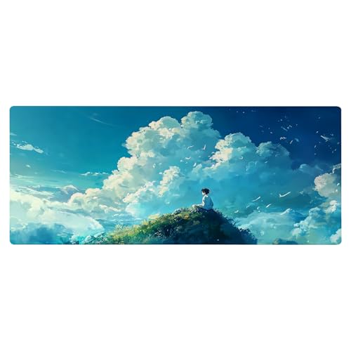 SGKITM Mauspad 800 x 300mm - Katze Himmel Meer Motiv & Rutschfester Basis | Geschmeidige Oberfläche, Präzises Mausgleiten | Präzise Genähte Kanten & Langlebig | XXL Mouse Pad - Tischunterlage (4) von SGKITM
