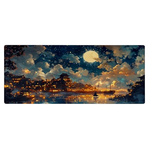 SGKITM Mauspad 800 x 300mm - Katze Himmel Meer Motiv & Rutschfester Basis | Geschmeidige Oberfläche, Präzises Mausgleiten | Präzise Genähte Kanten & Langlebig | XXL Mouse Pad - Tischunterlage (5) von SGKITM