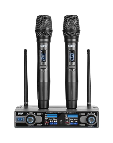 SGPRO Drahtloses Mikrofon Dual-Handheld-System mit AA-Batteriebetriebenen Mikrofonen 6 Stunden Ausdauer, Auto-Scan, TFT-Bildschirm für DJ, Gesang, Hosting, Bühne und Party von SGPRO