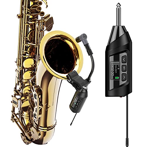 SGPRO Kabelloses Saxophon Mikrofonsystem, Mikrofon für Saxophon und Trompete, Voreingestellter EQ & Echo Level 196 Ft Übertragung Wiederaufladbarer Kompakter Sender und Empfänger von SGPRO