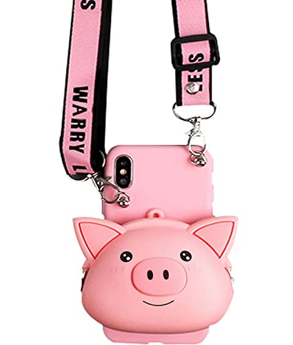 Münzgeldhülle kompatibel mit iPhone XR, süßes Schweinchen Design mit Reißverschluss Back Cover Weiches Silikon Stoßfest Schutzhülle [Langes Band ], iPhone XR, B Pig von SGVAHY
