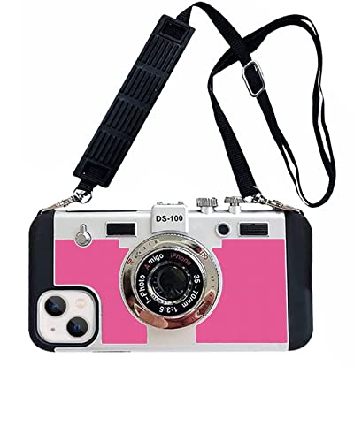 SGVAHY Emily in Paris Handyhülle für iPhone 11 Pro Max Hülle, 3D Vintage Kamera Design, Weich Silikon iPhone Hülle mit Lanyard Lang Abnehmbar Stoßfeste Schutzhülle Cover für Mädchen Frauen, Rosenrot von SGVAHY