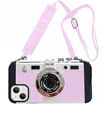 SGVAHY Emily in Paris Handyhülle für iPhone 14 Pro Max Hülle 3D Vintage Kamera Design Weiche Silikon iPhone Case mit Lanyard Lange Abnehmbare Stoßfeste Schutzhülle Case Cover für Mädchen Frauen, Rosa von SGVAHY