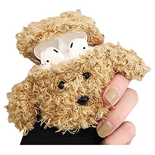 SGVAHY Flauschige Hülle kompatibel mit Airpods 1 & 2, niedlicher Teddybär, weiches Fellpelz Kawaii, lustig Coole Mini-Airpods-Hülle mit Schlüsselanhänger, kabellose Ladebox (Teddy Khaki) von SGVAHY