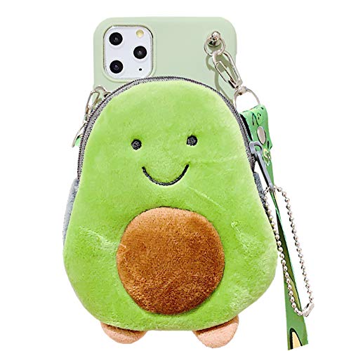 SGVAHY Fluffy Wallet Case für iPhone 11, Cute Avocado Coin Wallet Cover Case mit Lange Lanyard Ultra Dünn Weich Silikon Case Stoßfest Schutzhülle (Avocado, iPhone 11) von SGVAHY