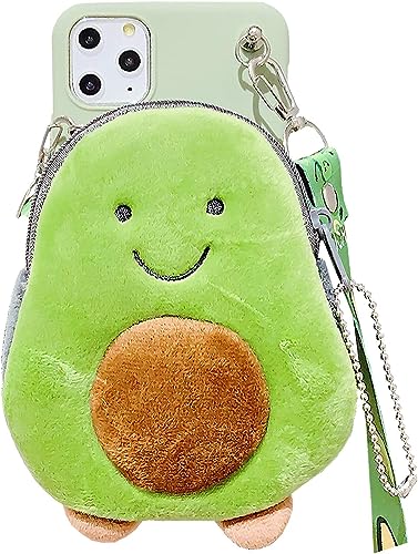 SGVAHY Handyhülle für iPhone 12 Pro Max Hülle Brieftasche mit langem Riemen Kawaii iPhone Hülle Niedliche Flauschige Avocado Handyhülle Cover Soft Silikon Stoßfest Cover Schutzhülle für Damen Mädchen von SGVAHY