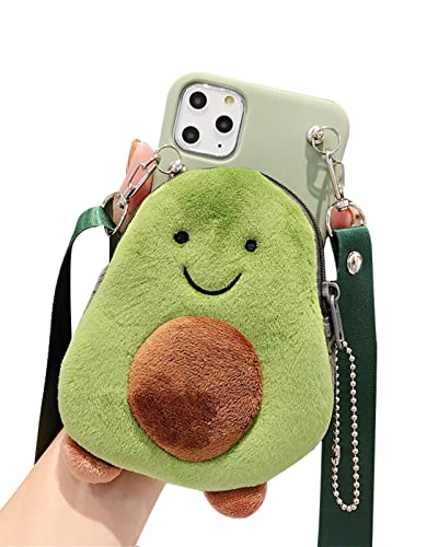 SGVAHY Handyhülle für iPhone 13 Hülle Niedliche iPhone-Hülle Kawaii Handyhülle mit Umhängeband Münzbörse Coole Avocado Plüsch Cartoon Hülle Weiche Silikon Bumper Stoßfest Schutzhülle für Frauen Männer von SGVAHY