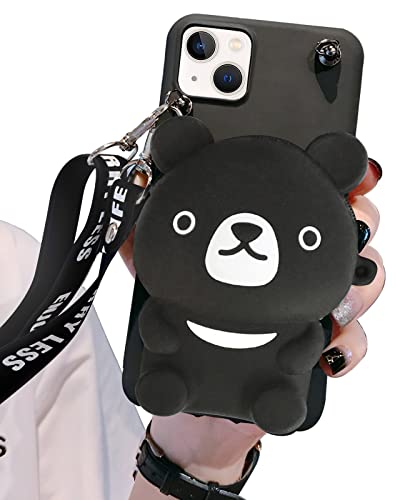 SGVAHY Schutzhülle für iPhone 13 Pro, mit Umhängeband, niedlicher Bär, schwarz, Münzbörse, lustige Handyhülle, Kawaii, weiches Silikon, stoßfest, für Damen und Mädchen SGVAHY Schutzhülle für iPhone 13 Pro, mit Umhängeband, niedlicher Bär, schwarz, Münzbörse, lustige Handyhülle, Kawaii, weiches Silikon, stoßfest, für Damen und Mädchen von SGVAHY