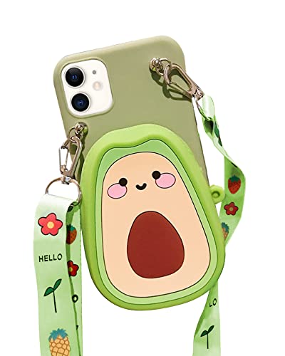 SGVAHY Handyhülle für iPhone 13 Pro Max Hülle Niedliche iPhone Hülle Kawaii Handyhülle mit Umhängeband Münzbörse Coole Avocado Cartoon Hülle Weiche Silikon Bumper Stoßfest Schutzhülle für Frauen von SGVAHY