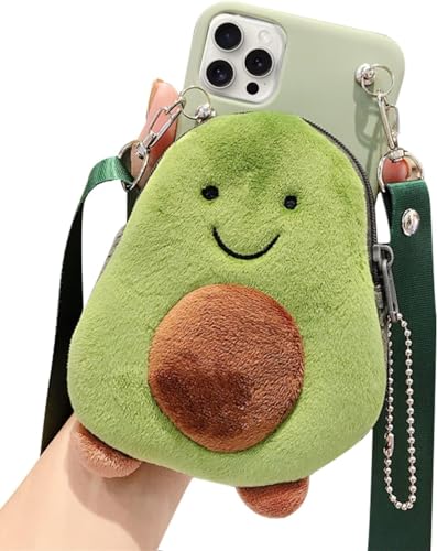 SGVAHY Schutzhülle für iPhone 15 Pro, mit Umhängeband, niedliches Plüsch, Avocado, Münzbörse, lustige Handyhülle, Kawaii, weiches Silikon, stoßfest, für Damen und Mädchen von SGVAHY