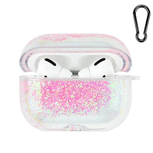 SGVAHY Hülle für Apple Airpods Pro Hülle mit Schlüsselanhänger Cute Airpod Pro Hülle Kawaii Bling Glitzer Treibsand Klar Airpods Pro Wireless Charging Case Weiche Silikon Harte Schutzhülle (Rosa) von SGVAHY