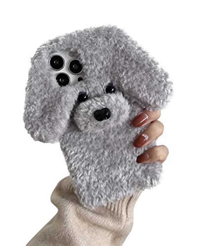 SGVAHY Hülle für iPhone 11 Pro Hülle Kawaii Handyhüllen Plüsch Teddy Hund iPhone Hülle Niedlich Fallfest Stoßfest Schutzhülle für Damen Mädchen (Grau) von SGVAHY