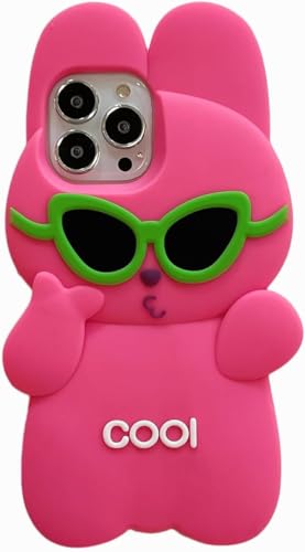 SGVAHY Kawaii Handyhüllen für iPhone 14 Pro Max, niedliche Cartoon-Babyanrufe, Handyhülle, 3D, lustiger rosafarbener Hase mit Sonnenbrille, Schutzhülle für Damen und Mädchen, weiches Silikon, von SGVAHY