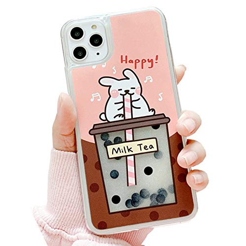 SGVAHY Quicksand Hülle für iPhone 11 Pro, Creative Fun Liquid Pearl Milk Tea Design Cute Bear PC Hard Back Cover Soft Silikon Bumper Schutzhülle (Kaninchen, iPhone 11 Pro) von SGVAHY