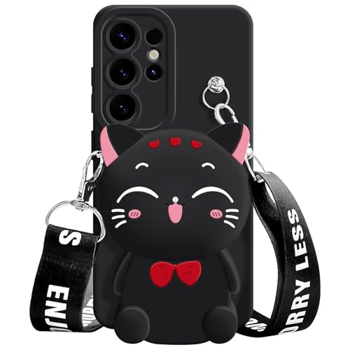SGVAHY Schutzhülle für Samsung Galaxy S25 Ultra, niedliche schwarze Glückskatze, Münzbörse, ausgefallene Handyhülle für Frauen und Mädchen, mit Umhängeband, Kawaii, weiche Silikon-Schutzhülle für SGVAHY Schutzhülle für Samsung Galaxy S25 Ultra, niedliche schwarze Glückskatze, Münzbörse, ausgefallene Handyhülle für Frauen und Mädchen, mit Umhängeband, Kawaii, weiche Silikon-Schutzhülle für von SGVAHY