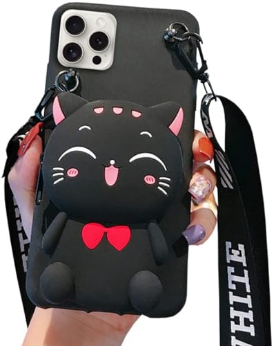 SGVAHY Schutzhülle für iPhone 11 Pro Max mit Umhängeband, niedliche Katze, schwarze Münzbörse, lustige Handyhülle, Kawaii, weiches Silikon, stoßfest, für Damen und Mädchen SGVAHY Schutzhülle für iPhone 11 Pro Max mit Umhängeband, niedliche Katze, schwarze Münzbörse, lustige Handyhülle, Kawaii, weiches Silikon, stoßfest, für Damen und Mädchen von SGVAHY