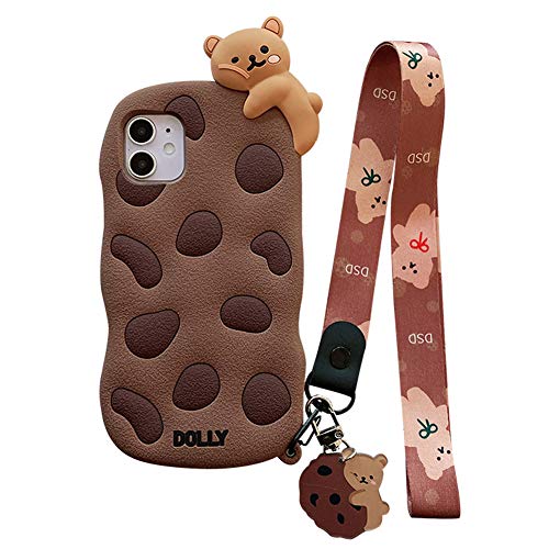 SGVAHY Schutzhülle kompatibel mit iPhone 7/8/SE2, kreatives lustiges 3D-Cartoon-Cookies-Design mit süßem Anhänger, weiche Silikon-Stoßstange, stoßfeste Schutzhülle (Cookies Bear, iPhone 7/8/SE2) von SGVAHY