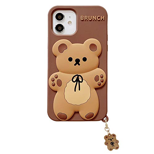 SGVAHY Super Cute Silikon Hülle für iPhone 11,3D Cartoon Bär Design mit Fell Haarball Ornamente Weiche Bumper Stoßfest Schutzhülle (Bear Brown, iPhone 11) von SGVAHY