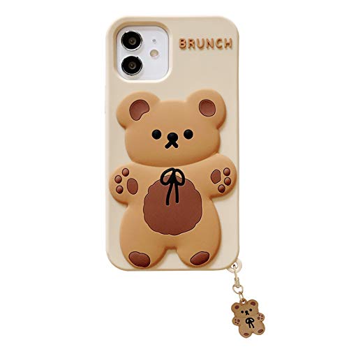 SGVAHY Schutzhülle für iPhone 12 Mini, niedlicher Kawaii-3D-Cartoon-Bär, Khaki, weiches Silikon, stoßfest, Schutzhülle für Kinder und Mädchen von SGVAHY