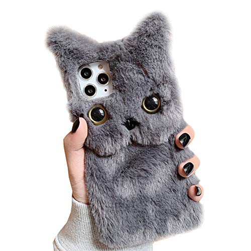 SGVAHY iPhone X Hülle, flauschig süß 3D Tier Katze Form für Mädchen Frauen Weiche TPU Hülle stoßfest Drop Resistant Phone Cover Protective iPhone X, iPhone 11, dunkelgrau von SGVAHY