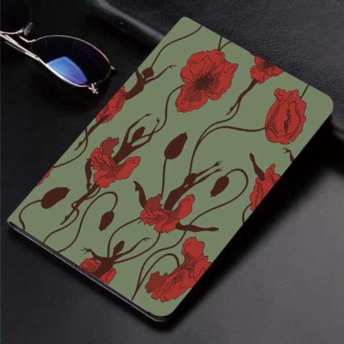 Hülle für kompatibel iPad 9./8./7.Hülle für 10.2,Mohn Grün Ballerina Tanz Blumen Natur Knospe Ballett Rot Tänzerin Körperzeichnung,Ultradünne Soft TPU Rückseite Abdeckung Schutzhülle mit von SHAARI