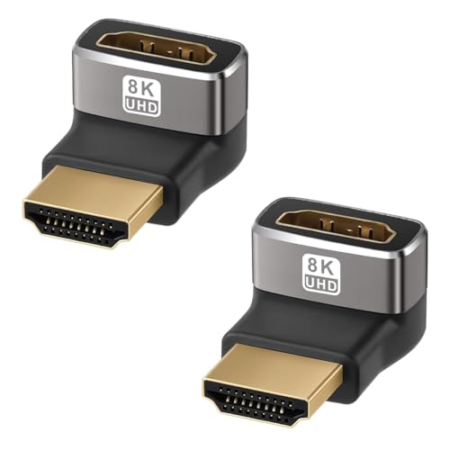 SHAFI® 2 Stück 8K HDMI 270 Grad Adapter - Vergoldete Rechtwinklige HDMI-Stecker - Unterstützt Gerades Kabel auf Rechtwinkligen HDMI Kabel - 8K HDMI 2.1 Rechtwinkliger Adapter - 2 x 270Grad von SHAFI
