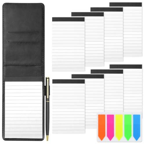 Mini Notizblock A7 Set 11PCS, Notizblock Klein Halter mit 50 Linierten Blättern, PU Leder Kleiner Notizblock Mini Notizbuch mit 8PCS Ersatz Notizblöcke Liniert, 1PCS Metall Stift und 1PCS Index Tag von SHAIDOJIO