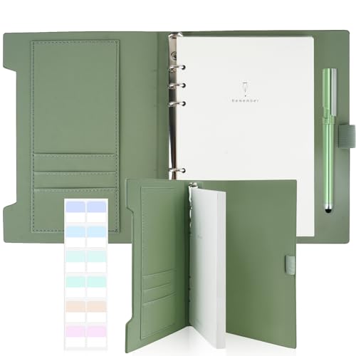 Ringbuch A5, Grün Ringbuch A5 Nachfüllbar, 160 Seiten Notizbuch mit Stift und Stifthalter, Hardcover PU Journal Notizbuch mit 6 Ringen, Tagebuch mit Book Tabs Geeignet als Ordner Binder Planer von SHAIDOJIO