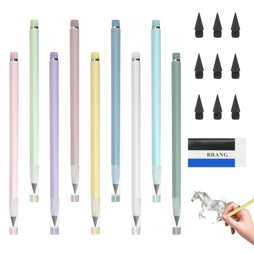 SHAIDOJIO 9Stück Ewiger Bleistift, Unendlicher Bleistift mit 9 Austauschbaren Graphitsti Kopf und Radiergummi, Tragbarer Foreverpen, NO-Sharpening Ewigstix Bleistift für Schreiben Skizze Schule Büro von SHAIDOJIO