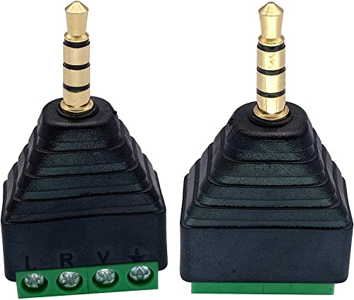 SHANFEILU 3,5 mm 4-poliger Stereo-TRRS-Audio-Video-Stecker auf 4 Schraubklemmen, weiblich, doppelspurig, Kopfhörer, AUX, Balun, lötfreier Anschluss, Konverter, Adapter, 2 Stück von SHANFEILU