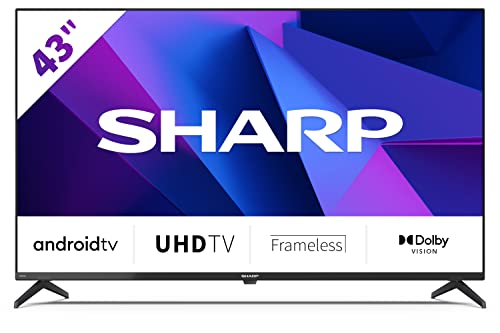 SHARP 43FN6E Android Frameless TV 108 cm (43 Zoll) Fernseher, 4K Ultra HD LED, Google Assistant, Amazon Video, Dolby Vision, HDR10, HLG, Bluetooth, schwarz von SHARP